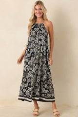 Z Supply Black & Ivory Viento Luz Floral Halter Midi Dress