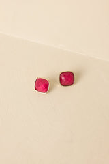 Too Cute To Cancel Gold & Cranberry Red Square Stud Earrings