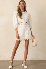 Don't Look Back Ivory Embroidered Mini Skirt