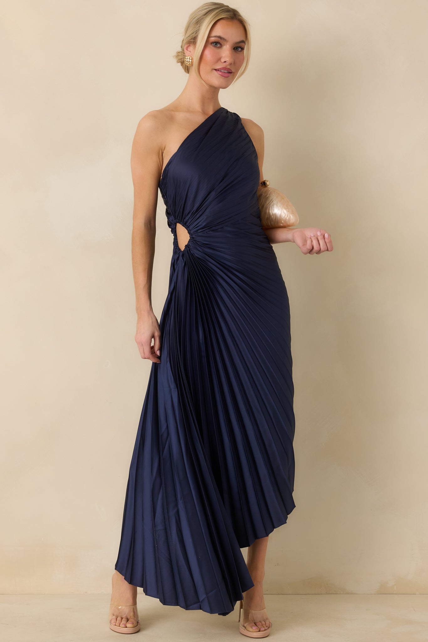 Poetic Charm Navy Blue Asymmetric One Shoulder Maxi Dress