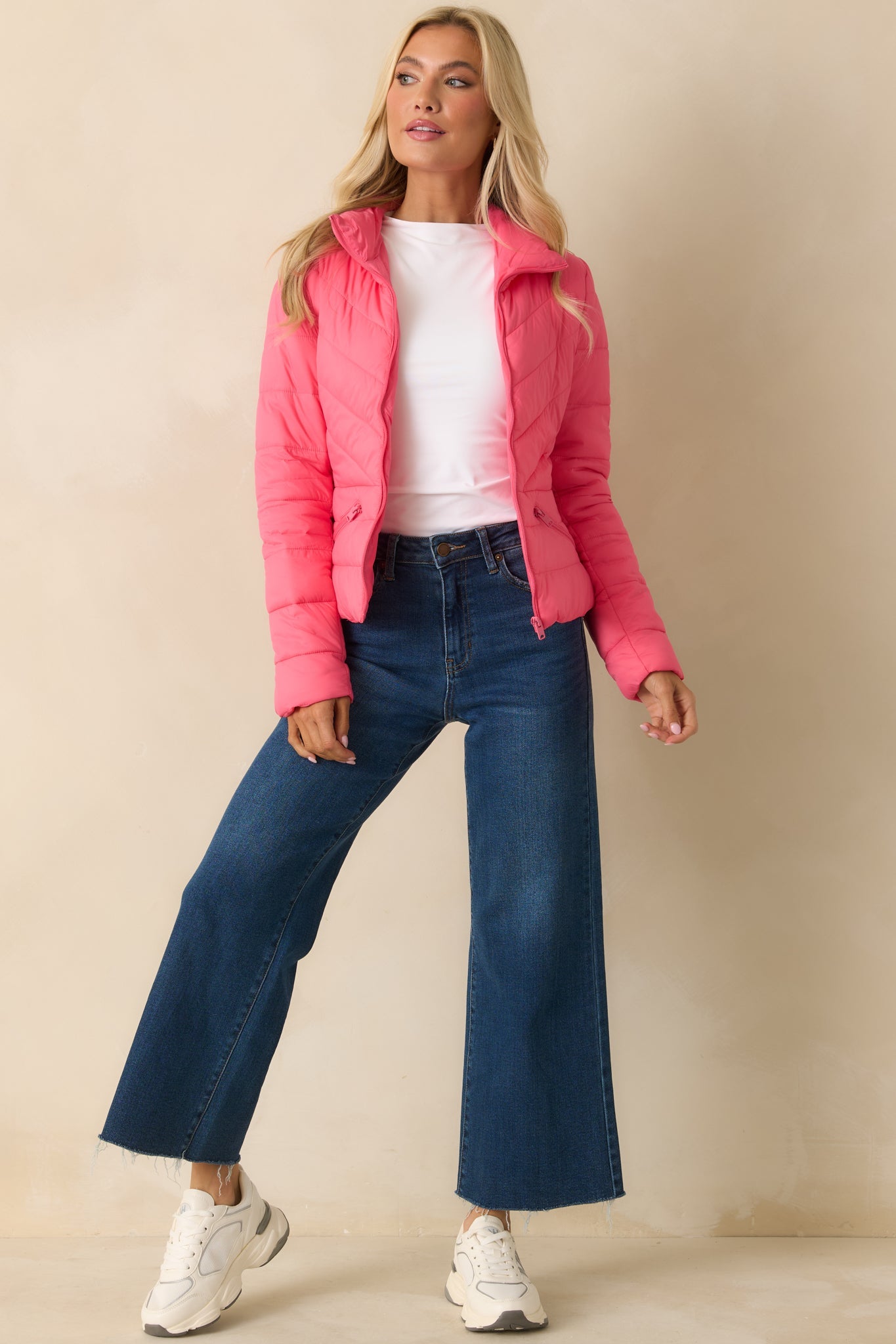 I Mean It Bright Pink Puffer Jacket