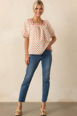 Right Where You Are Red Floral Cotton Puff Sleeve Top