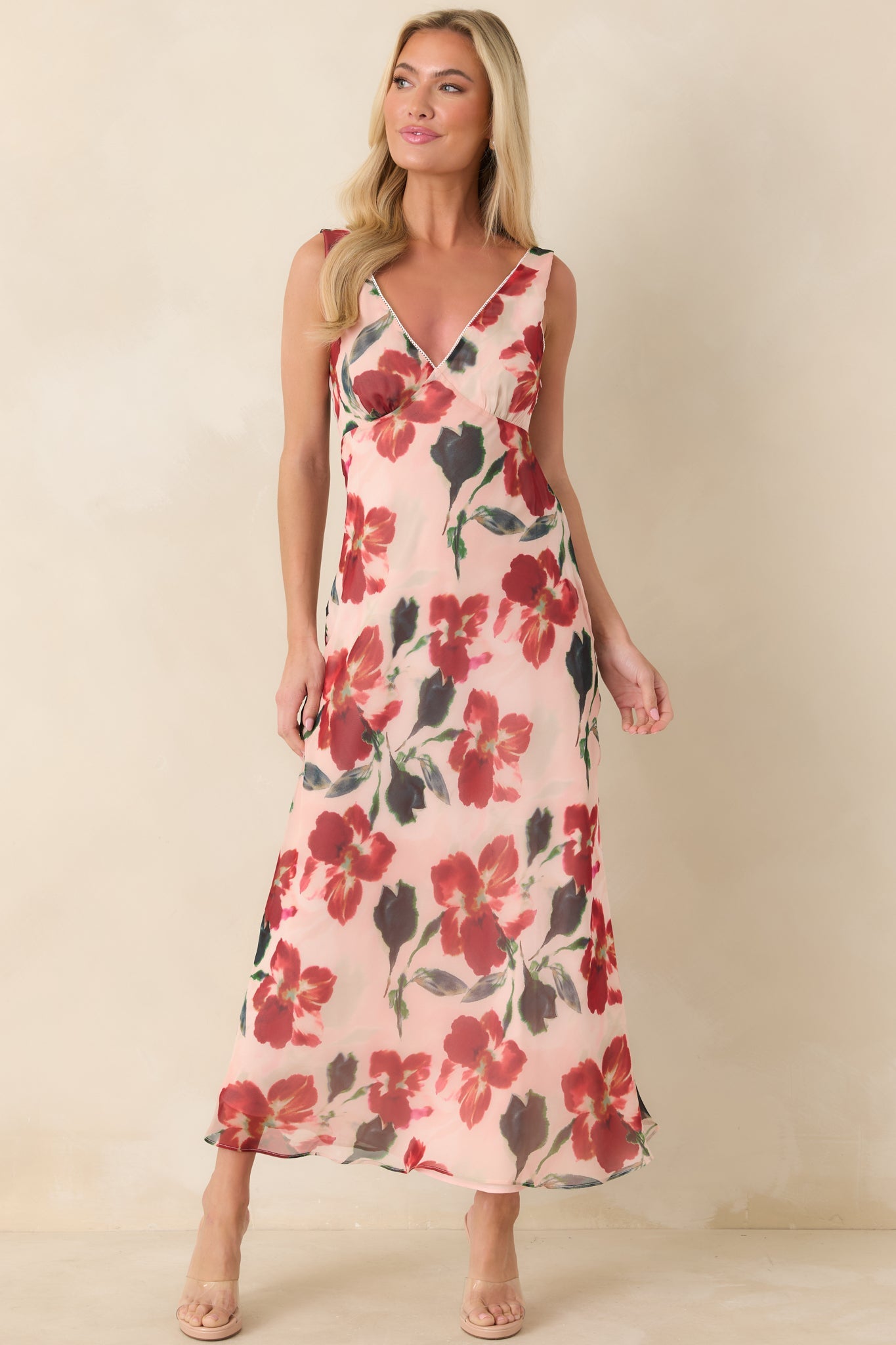 MINKPINK Arabella Red Floral Mesh Midi Dress