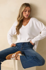 Z Supply White All Around Cotton V-Neck Sweater