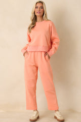 Hot Take Coral Orange Block-Stitched Relaxed Fit Sweatpants