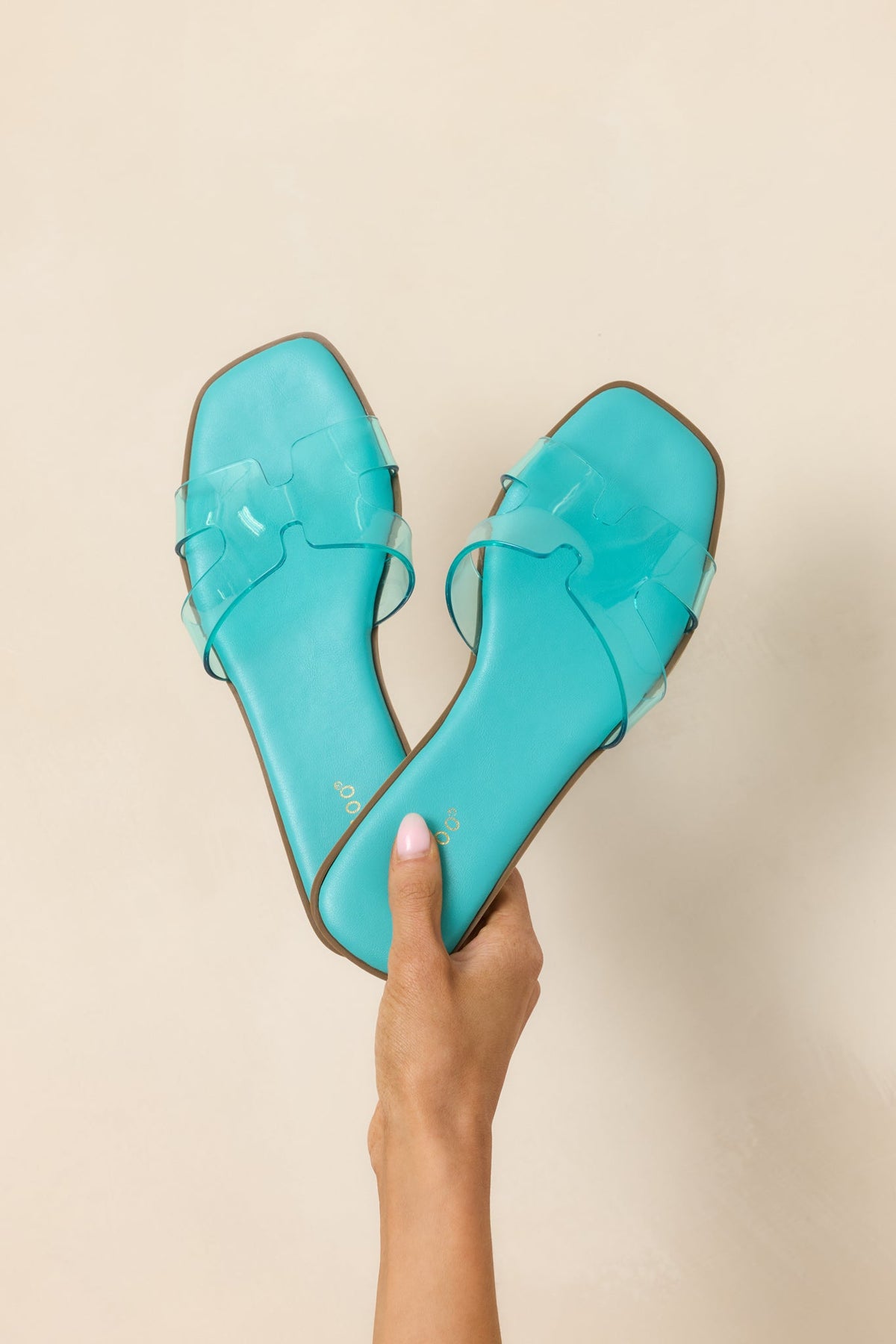 Clear the Way Teal Transparent Strap Slide Sandals
