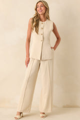 Like It's Nothing Ecru Beige Button Front Sleeveless Tailored Top