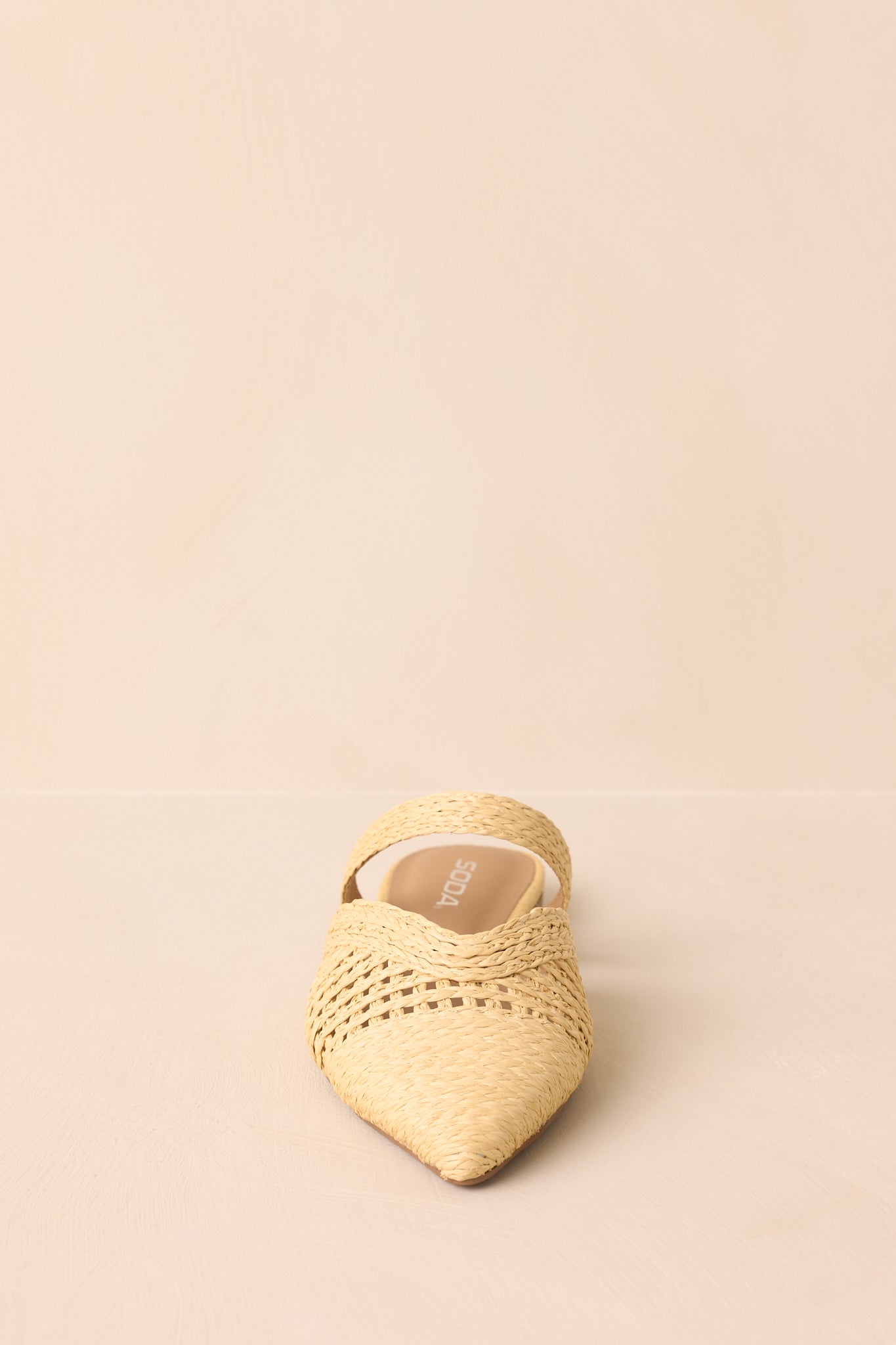There She Goes Natural Pointed-Toe Woven Raffia Mules