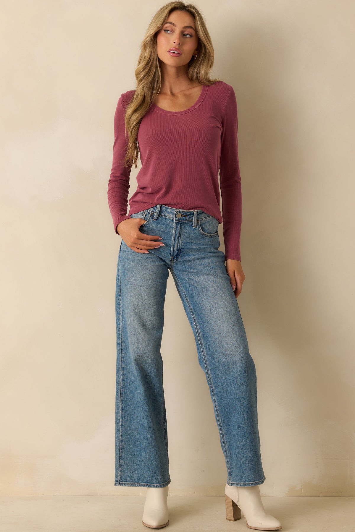 There When You Need It Plum Purple Ribbed Long Sleeve Tee