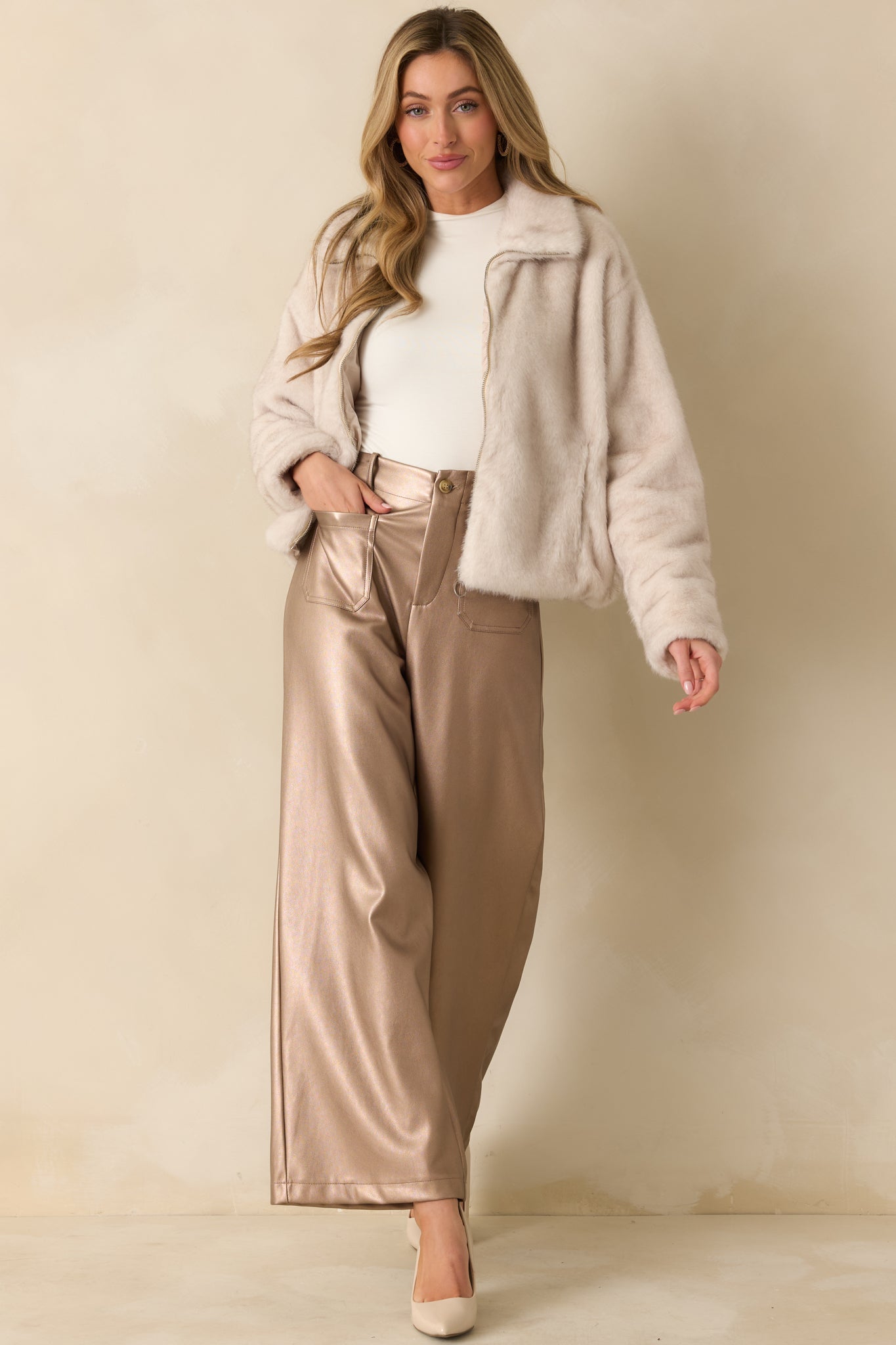 Z Supply Ivory Amethyst Faux Fur Jacket