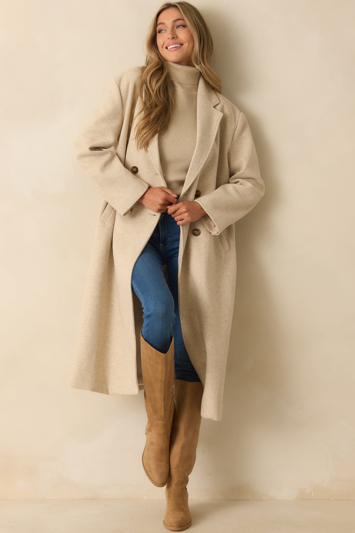 In Case You Need It Light Beige Double Breasted Longline Coat