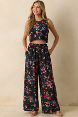 Wander and Bloom Black Multi Floral Print Wide Leg Pants