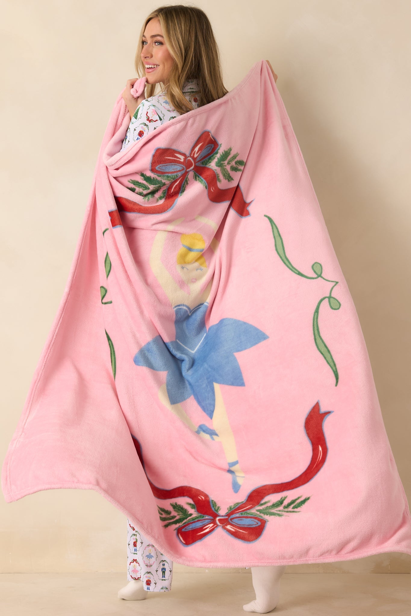 Sugar Plum Dreaming Light Pink Multi Ballerina Throw Blanket