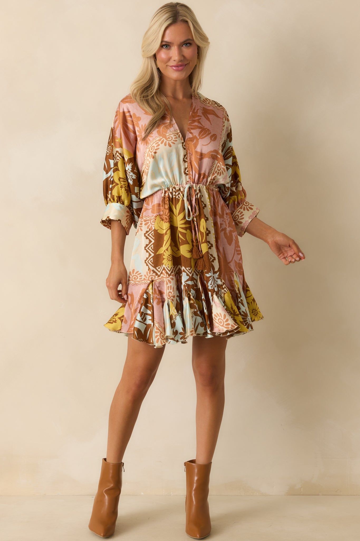 I'll Lead The Way Pink Coral Patchwork Print Mini Dress