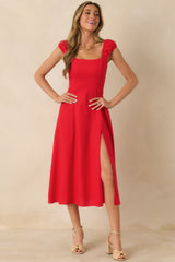 Radiant Reverie Red Linen Midi Dress