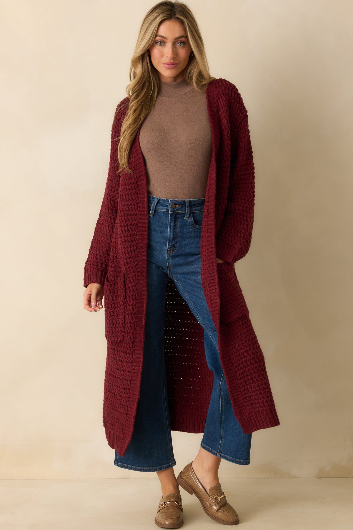 Made For More Wine Red Knit Duster Cardigan