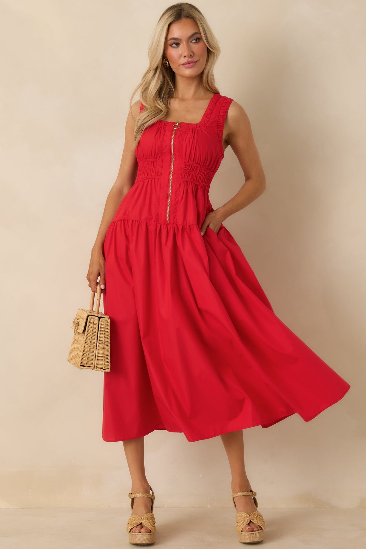 Better Late Than Never Red Sleeveless Midi Dress