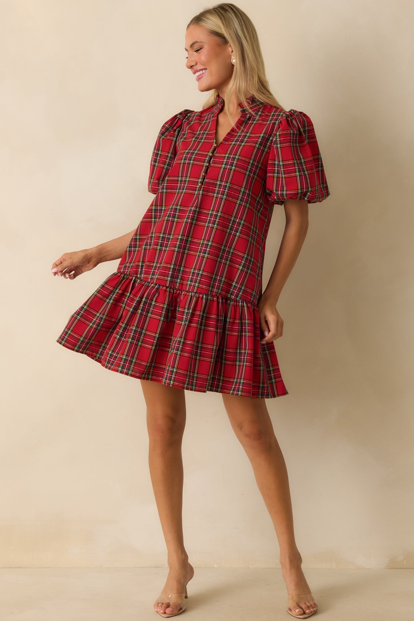 Wrapped in Cheer Red Plaid Mini Dress