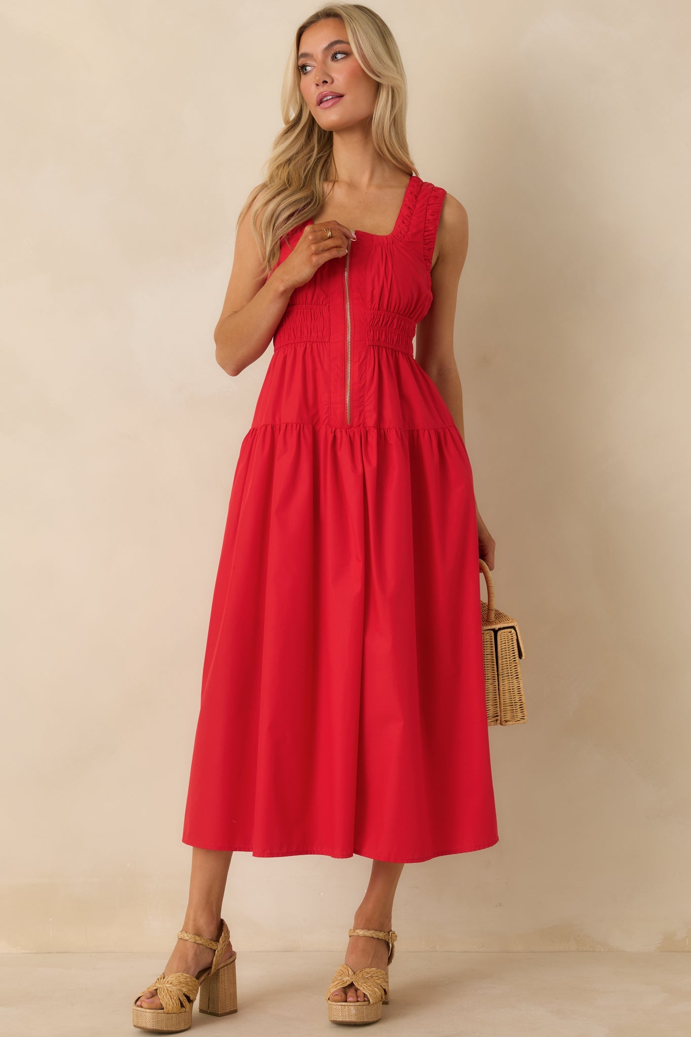 Better Late Than Never Red Sleeveless Midi Dress