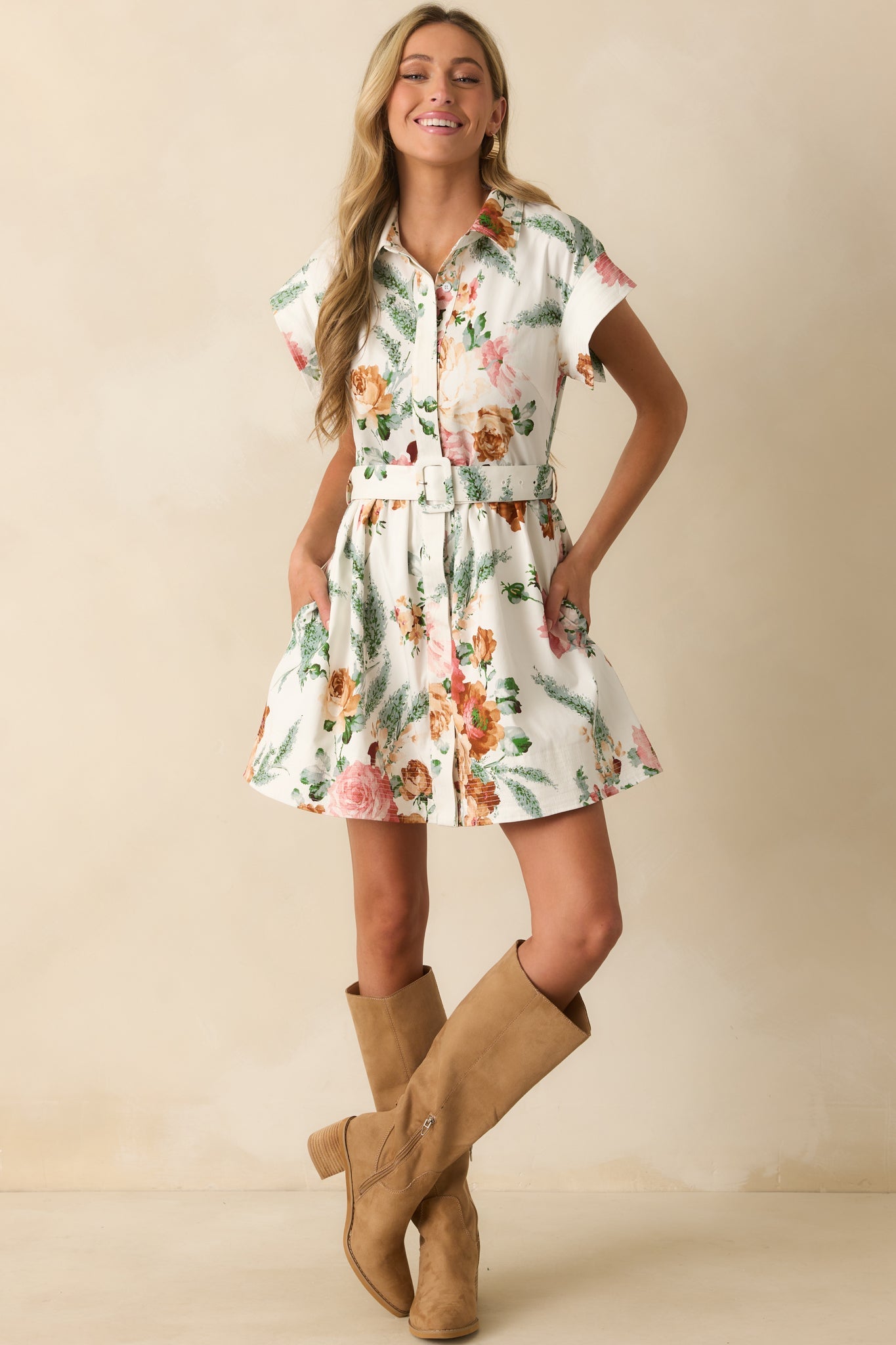 Never Been Better White Multi Floral Print Cotton Mini Shirt Dress