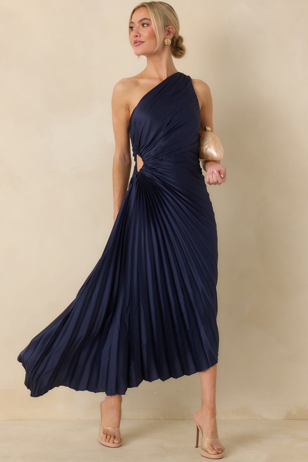 Poetic Charm Navy Blue Asymmetric One Shoulder Maxi Dress
