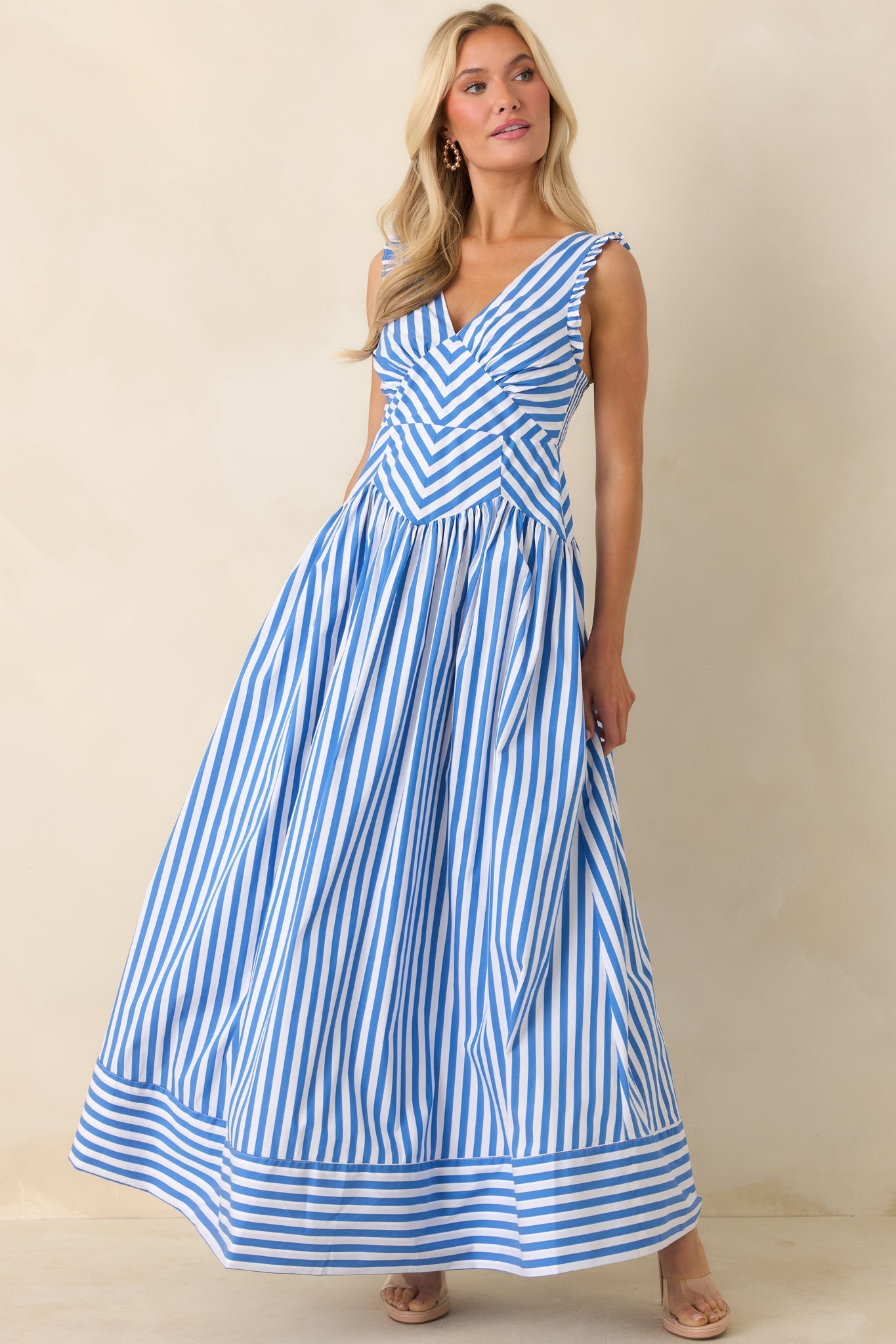 It's a Good Thing Blue Stripe Cotton Blend Sleeveless Maxi Dress