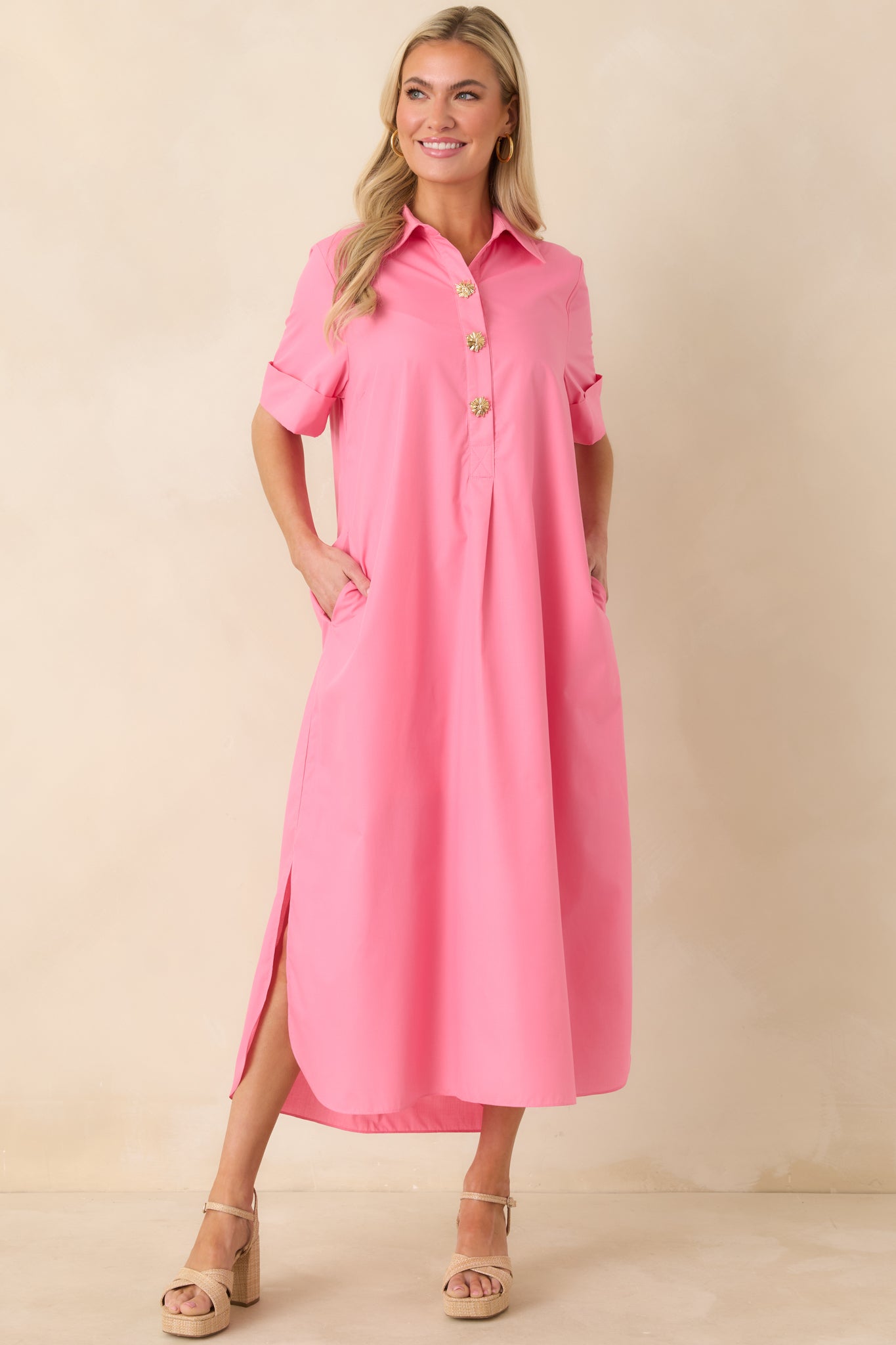 Read The Signs Pink Short Sleeve Maxi Dress