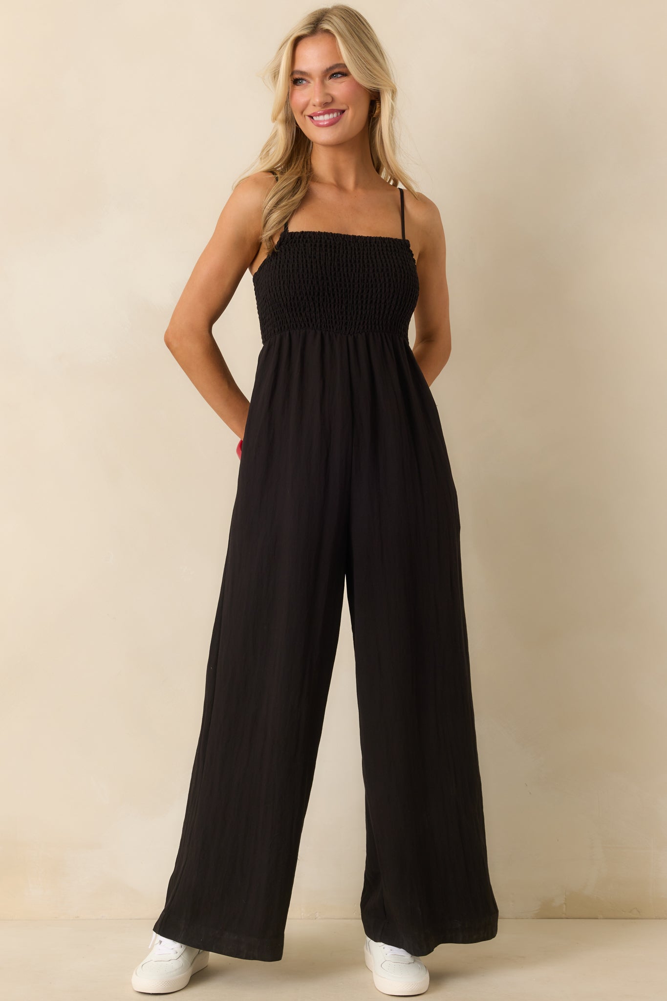 Z Supply Black Rayon Beachside Smocked Jumpsuit