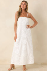 MINKPINK Alessia White Cotton Floral Applique Lace-Back Maxi Dress