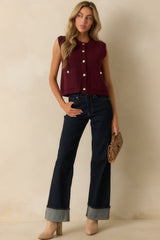 Keep Me Near Wine Red Button Front Sweater Vest
