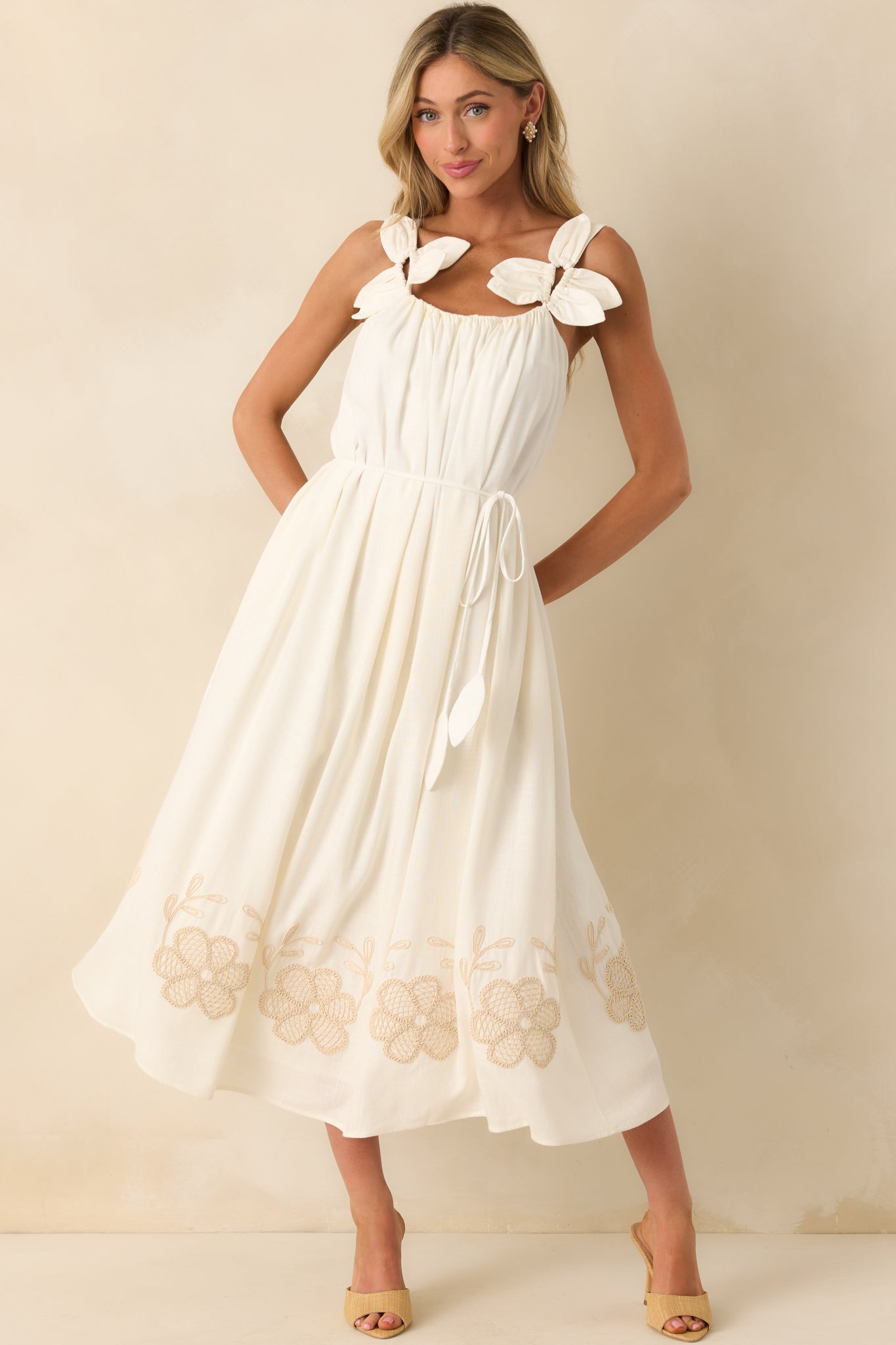 Living In The Moment Ivory Linen Blend Embroidered Maxi Dress
