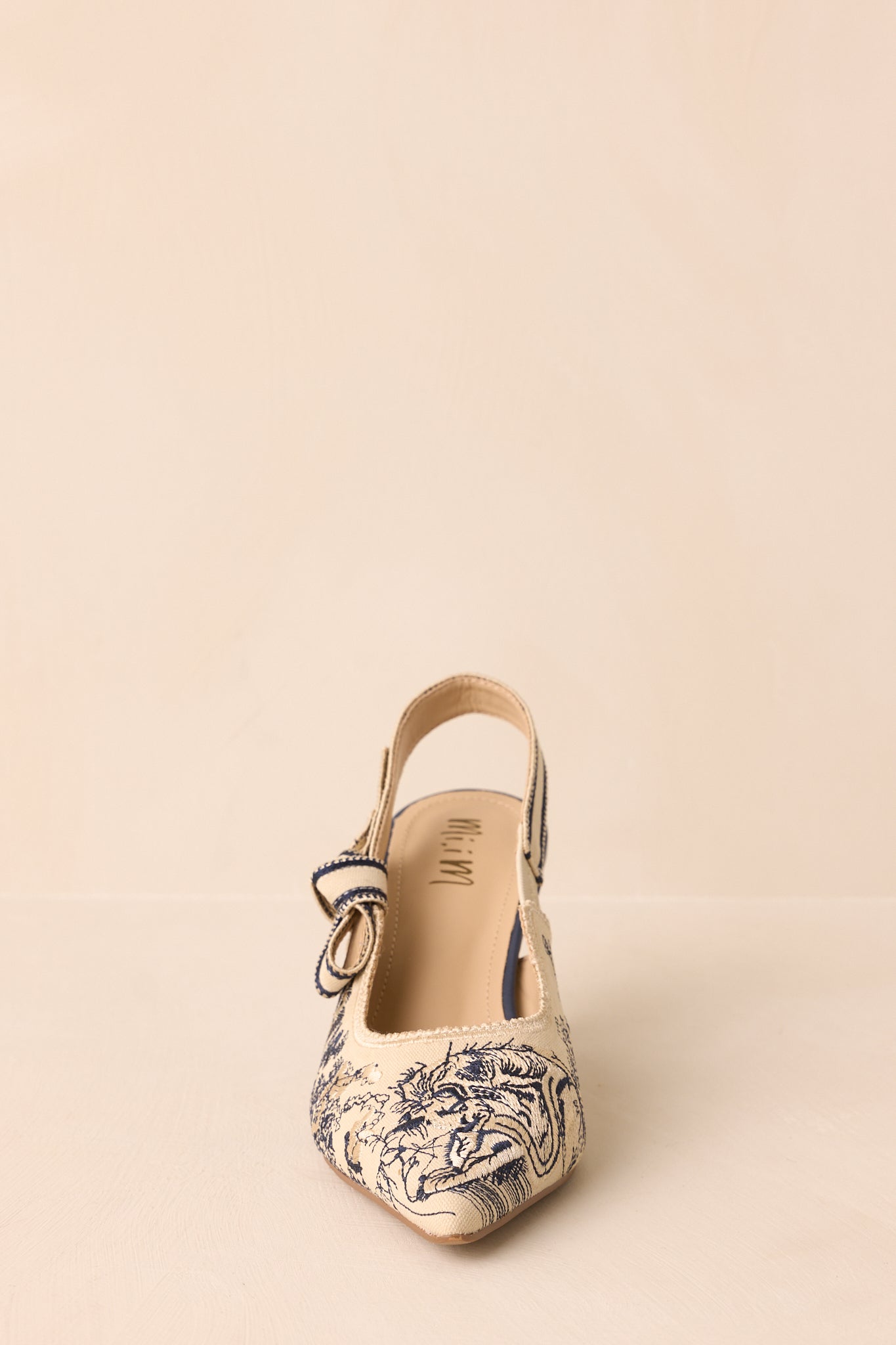 Written In Memories Vintage Navy Blue Multi Embroidered Fabric Slingback Heels