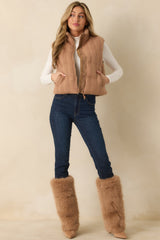 Thread & Supply Stormi Camel Brown Cable Knit Puffer Vest