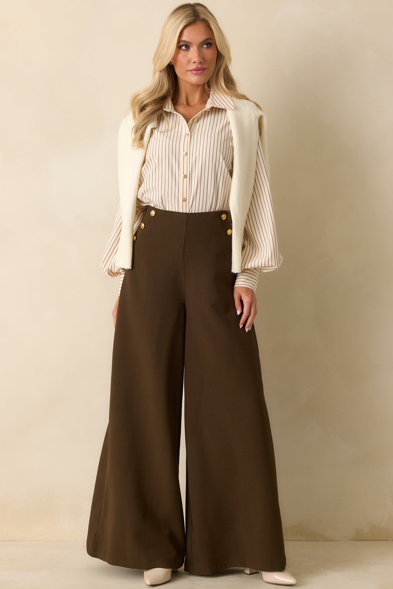 Chart the Course Dark Brown Wide Leg Button Pants