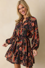 The Way It Flows Orange Multi Floral Paisley Mini Dress