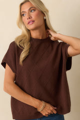 The Clear Choice Brown Short Sleeve Argyle Stitch Sweater