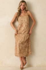 You Tell Me Tan Textured Floral Print Chiffon Drop Waist Maxi Dress