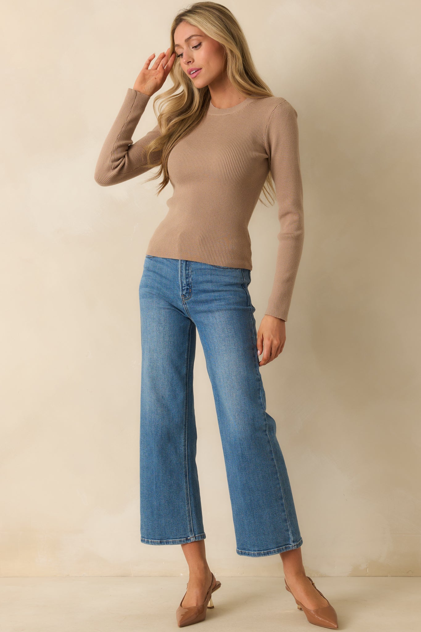 The Way It Used To Be Taupe Ribbed Knit Long Sleeve Sweater