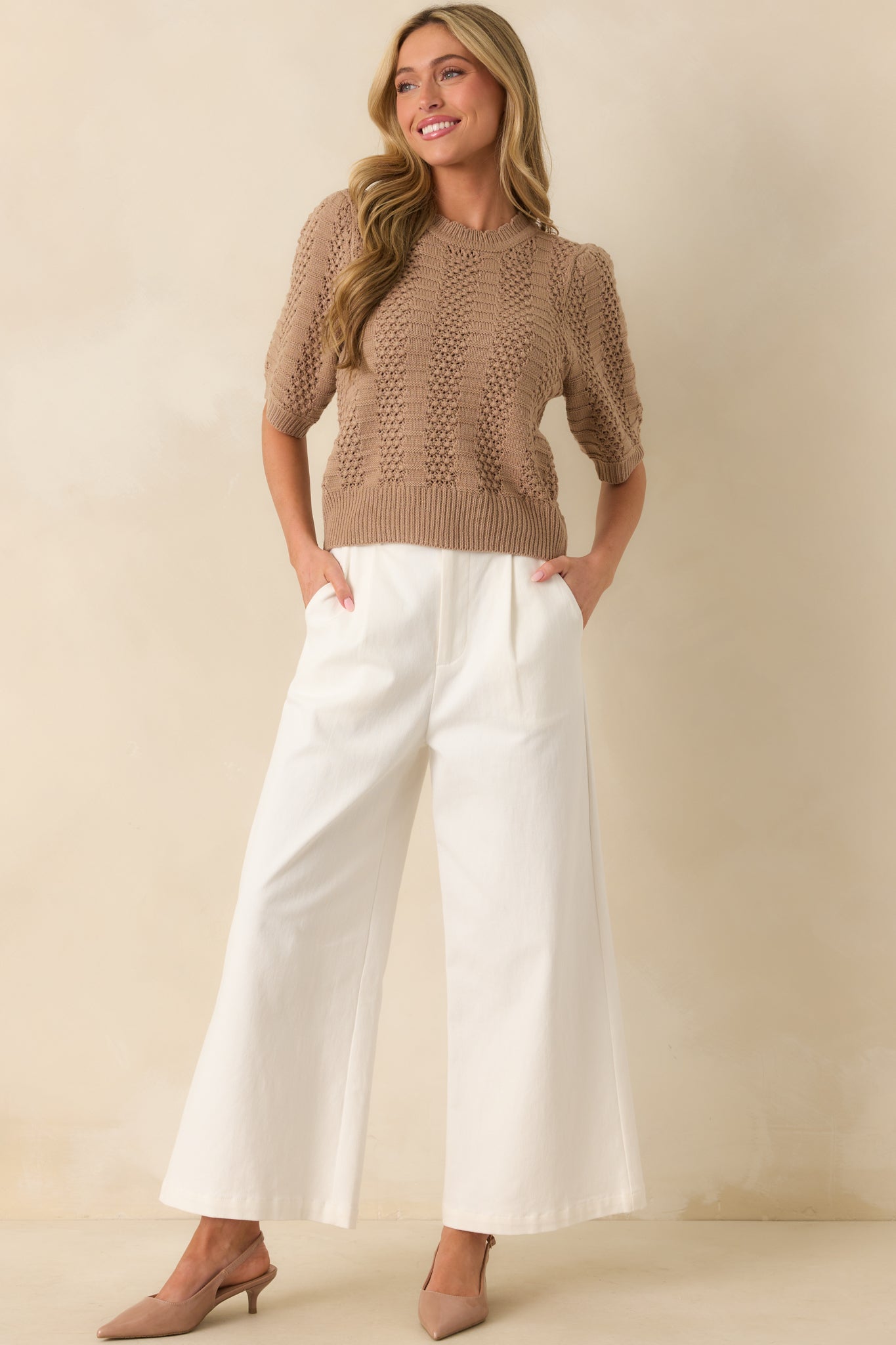 I Took My Chance Light Mocha Knit Short Sleeve Sweater