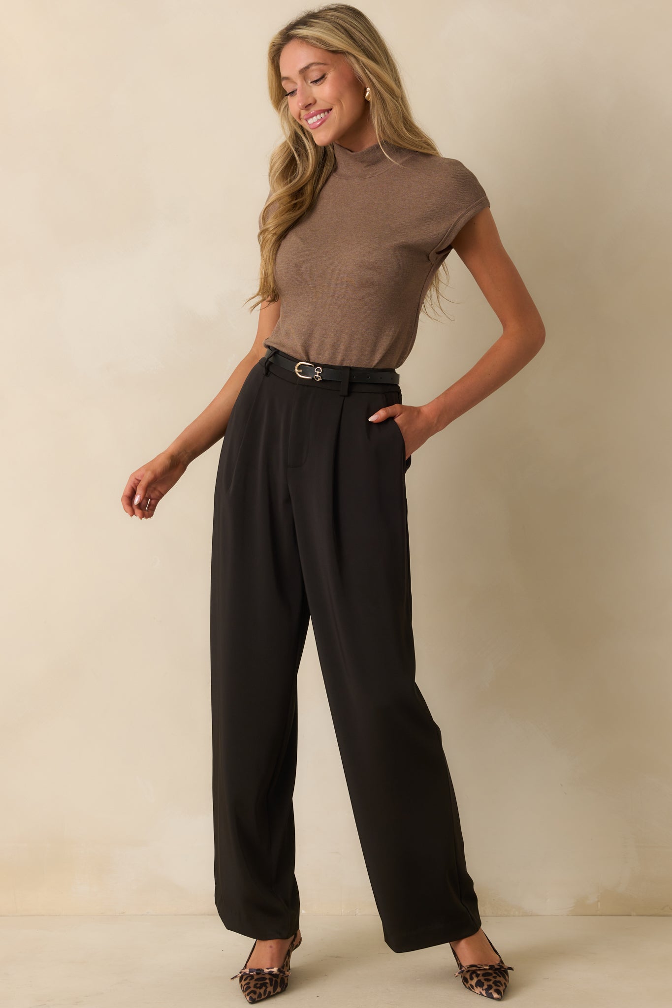 By The Book Mocha Brown Knit Mock Neck Short Sleeve Sweater