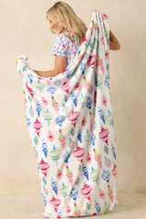 Decked In Delight White Multi Ornament Throw Blanket