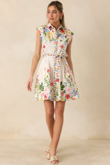 What Lies Ahead White Multi Cotton Floral Tie Belt Mini Dress