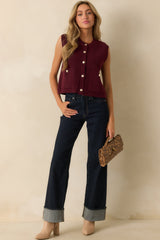 Keep Me Near Wine Red Button Front Sweater Vest