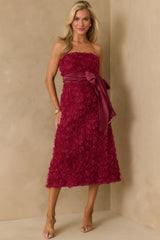 Raising The Bar Wine Red Floral Applique Midi Dress