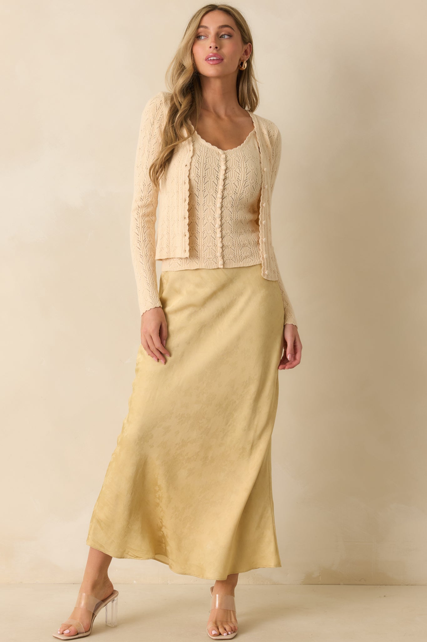 Don't Overthink It Yellow Gold Floral Jacquard Maxi Skirt