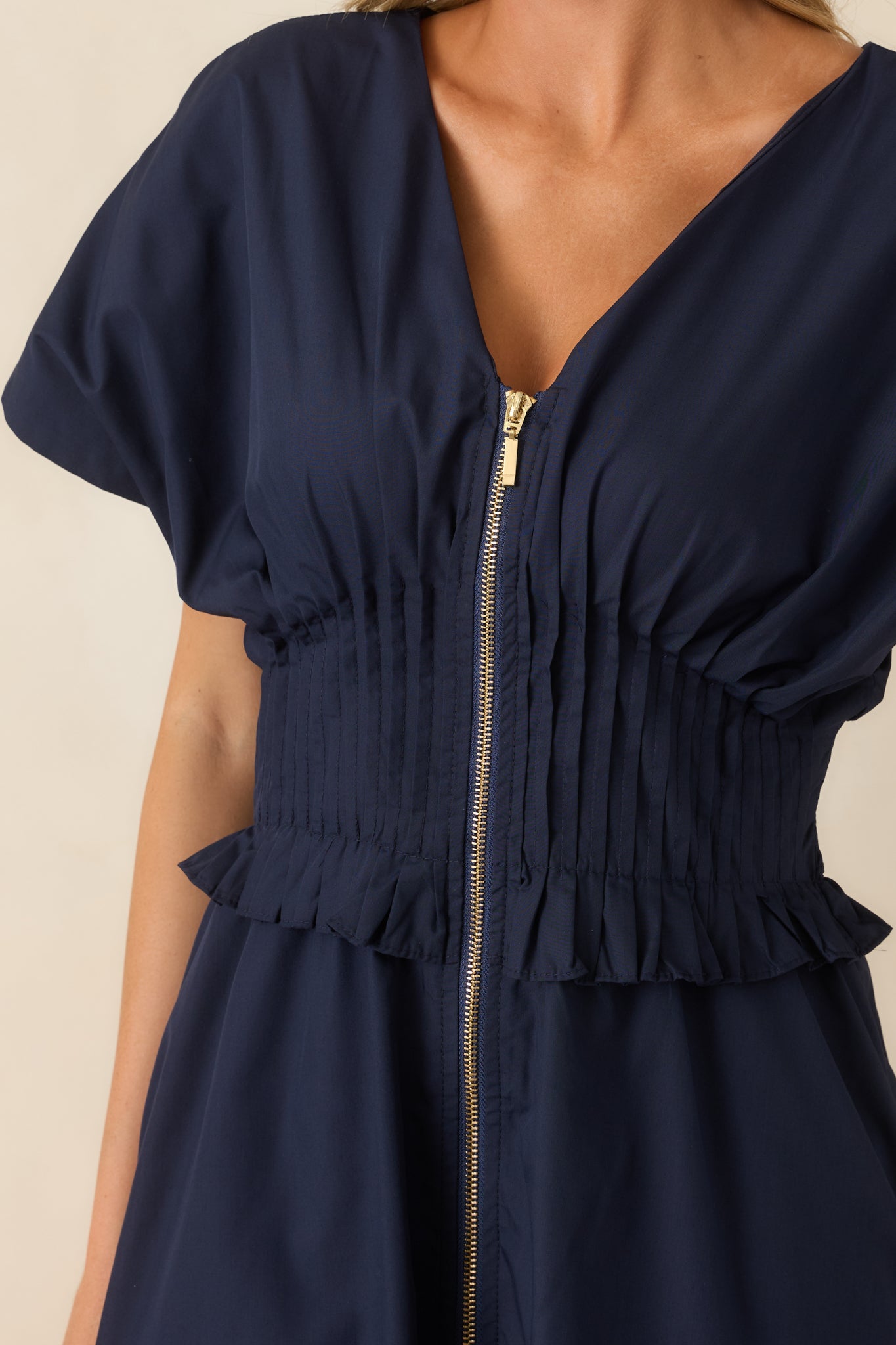 Let It Be Easy Navy Smocked Waist Zip Maxi Dress