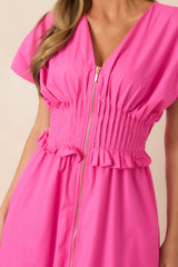 Let It Be Easy Fuchsia Smocked Waist Zip Maxi Dress