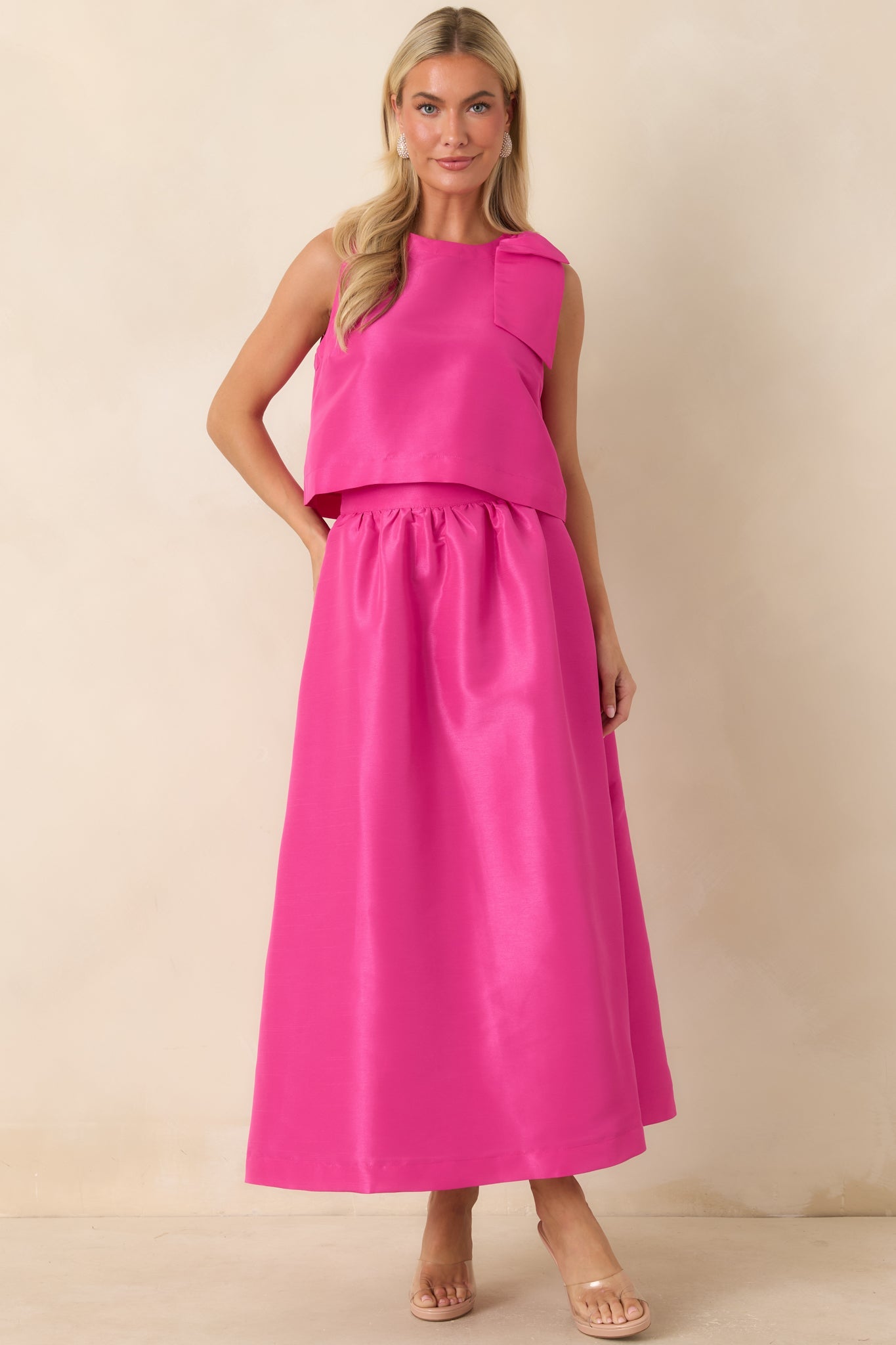 Worth the Chase Fuchsia Structured Bow Detail Sleeveless Top
