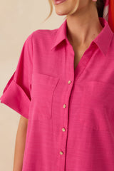 Show Me the Way Fuchsia Cotton Button Front Midi Shirt Dress