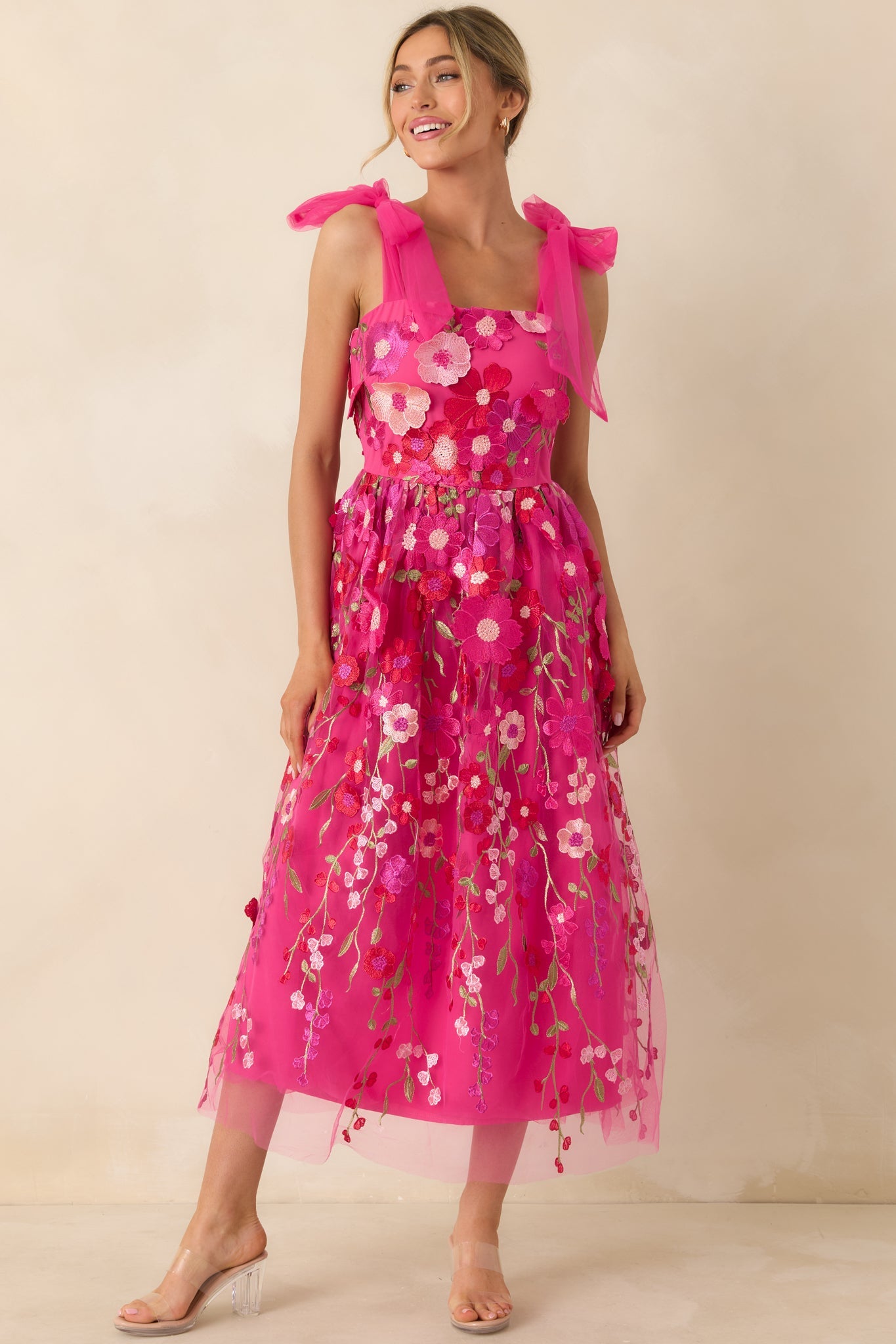 Spirit of Spring Fuchsia Pink Floral Embroidered Maxi Dress